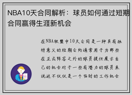 NBA10天合同解析：球员如何通过短期合同赢得生涯新机会